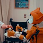 “집에서 시작하는 AI 건강 관리, 일상에 똑똑하게 스며든다” Man gives robot bottles on a tray
